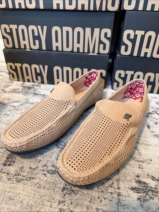 Stacy Adams Beige Perforated Slip-On Loafers-New in Box